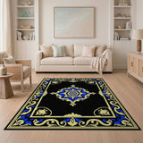 Ornate Blue Gold Medallion Persian Rug