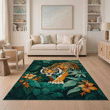 Prowling Tiger Teal Jungle Area Rug