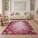 Blush Pink Embroidered Rose Floral Area Rug