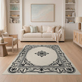 Ornate Floral Border Beige and Neutral Area Rug