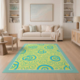 Yellow Blue Swirl Cloud Area Rug