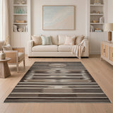 Brown Tan Geometric Striped Woven Rug
