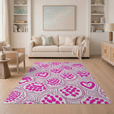 Whimsical Pink Heart Outline Area Rug