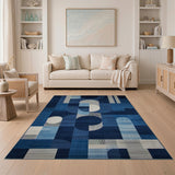 Modern Geometric Blue Abstract Area Rug