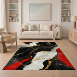 Luxury Black White Red Gold Marble Abstract Area Rug