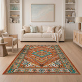 Bold Orange Teal Southwestern Geometric Area Rug