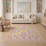 Blush Pink Sunny Yellow Floral Area Rug