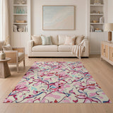 Pink Vibrant Pink Floral Swirl Area Rug