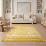 Yellow Geometric Grid Area Rug