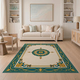 Blue and Teal Teal Gold Ornate Persian Medallion Rug