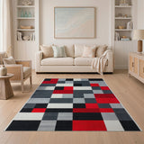 Bold Red Grey Geometric Modern Area Rug