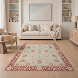 Red Ivory Persian Floral Area Rug with Red Border