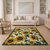 ODIKA Vintage Sunflower Washable Area Rug - Low Pile Non-Slip Floral Carpet