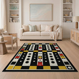 Bold Geometric Black Yellow Red Area Rug