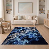 Blue and Teal Ethereal Blue Swirl Abstract Area Rug