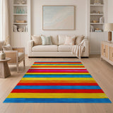 Multi-color and Patterns Vibrant Rainbow Striped Area Rug