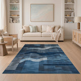 Blue Teal Wavy Geometric Area Rug