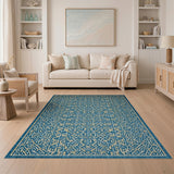 Blue and Teal Teal Geometric Lattice Area Rug