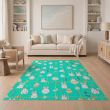 Whimsical Bunny Easter Egg Teal Kids Area Rug