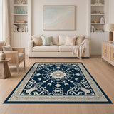 Navy Blue Traditional Persian Area Rug with Floral Medallion
