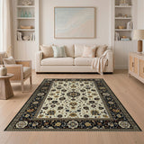 Ivory Traditional Persian Area Rug with Black Border
