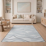 Abstract Area Grey Grey Wavy Abstract Area Rug