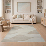 Fluid Waves Beige Abstract Area Rug
