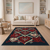 Ornate Red Hearts Vine Lattice Rug