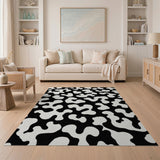 Abstract Black & White Washable Area Rug - Low Pile