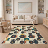 Geometric Modern Multi-color and Patterns Retro Vinyl Record Geometric Area Rug