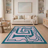 Teal Geometric Maze Area Rug with AZ Motif