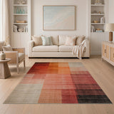 Modern Geometric Red Orange Block Area Rug