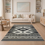 Black White Southwestern Diamond Motif Area Rug
