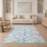 Retro Airline Tickets Blue Area Rug