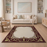 Ornate Burgundy Gold Border Area Rug