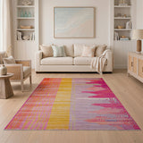 Vibrant Pink Orange Yellow Geometric Area Rug