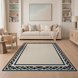 Beige Area Rug with Black Geometric Border