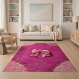 Pink Shag Diamond Rug with Satin Bow Accent