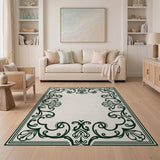 Ornate Green Scrollwork Border Area Rug