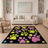 Playful Paw Print Kids Area Rug in Pink Yellow