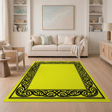 Vibrant Yellow Area Rug with Black Celtic Knot Border