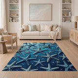 Starry Starfish Blue Coastal Area Rug