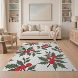 Festive Holly Berry Leaf Pattern Area Rug