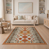 Vibrant Orange Southwestern Diamond Pattern Rug