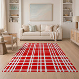 Red Geometric Modern Bold Red Geometric Grid Area Rug