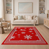Festive Reindeer Sleigh Snowflakes Red Area Rug