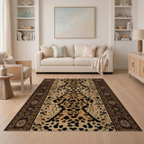 Tan Leopard Print Rug with Persian Borders