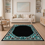 Traditional Persian Blue and Teal Ornate Teal Persian Border Area Rug