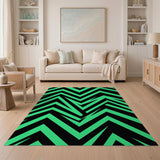 Bold Green Black Zigzag Geometric Area Rug