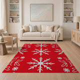 Red Pattern Festive Red Snowflake Pattern Area Rug